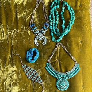 Lot of turquoise fashion jewelry boho hippie festival mod 70s necklace bracelet